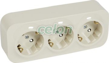 FORIX Priza tripla cu impamantare cu obturator 16A IP20 Crem 782448 - Legrand, Prize - Intrerupatoare, Aparataje aparente pe tencuiala, Gama Forix - Legrand, Forix Ip20, Legrand