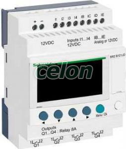 Zelio Logic programozható relé, kompakt, LCD kijelző, 4 DI + 4 DI/AI, 4 DO relés, belső órával, 12 VDC, Automatizálás és vezérlés, PLC és egyéb vezérlők, Vezérlőmodulok - Zelio Logic, Schneider Electric