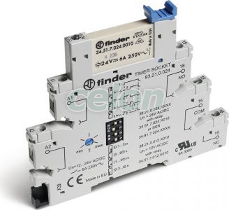 Interfaţă modulară cu releu electromecanic, circuit temporizare multifuncţiune încorporat, borne cu şurub, lăţime 6.2mm, alimentare 12Vc.a./c.c., 1C, 6A, AgNi 382100120060-Finder, Alte Produse, Finder, Interfete Modulare Cu Relee, Interfete Modulare Cu Relee-Seria 38, Finder