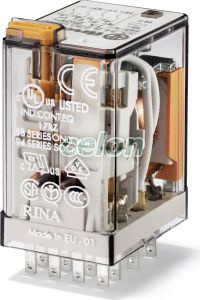 Releu industrial miniaturizat, fişabil, alimentare 12Vc.c., 4C, 7A, AgNi+Au, cu buton de probă blocabil+ LED+ diodă, polaritatea + la pinul A1/13 553490125090-Finder, Alte Produse, Finder, Relee Industriale, Relee Industriale Miniaturizate-Seria 55, Finder