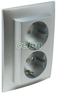 Schuko double socket set - safe 90332 CAL -Elko Ep, Alte Produse, Elko Ep, Logus90 Aparataje, Seturi complete, Elko EP