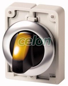 Selector Switch, Illuminated, 3 Positions, Stay-Put, Metal Ring, 60°, Yellow M30C-Fwrlk3-Y 187022-Eaton, Alte Produse, Eaton, Întrerupătoare și separatoare de protecție, Eaton