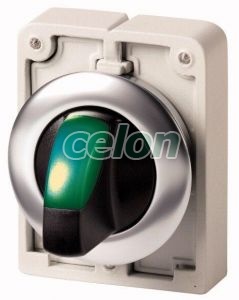 Selector Switch, Illuminated, 3 Positions, Spring-Return, Metal Ring, 40°, Green M30C-Fwlk3-G 187116-Eaton, Alte Produse, Eaton, Întrerupătoare și separatoare de protecție, Eaton