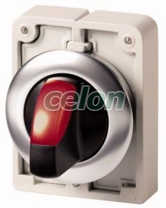 Selector Switch, Illuminated, 2 Positions, Spring-Return, Metal Ring, 40°, Red M30C-Fwlk-R 187122-Eaton, Alte Produse, Eaton, Întrerupătoare și separatoare de protecție, Eaton