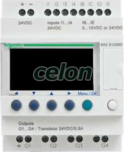 Zelio Logic programozható relé, kompakt, LCD kijelző, 4 DI + 4 DI/AI, 4 DO tranzisztoros, belső órával, 24 VDC, Automatizálás és vezérlés, PLC és egyéb vezérlők, Vezérlőmodulok - Zelio Logic, Schneider Electric