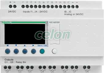 Zelio Logic programozható relé, kompakt, LCD kijelző, 10 DI + 2 DI/AI, 8 DO relés, 24 VDC, Automatizálás és vezérlés, PLC és egyéb vezérlők, Vezérlőmodulok - Zelio Logic, Schneider Electric