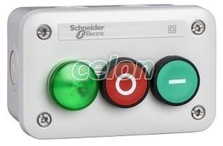 Harmony XALE tokozott nyomógomb állomás, 1 zöld "I", 1 piros "O", 1 zöld LED, 230VAC, Automatizálás és vezérlés, Nyomógomb-házak és tokozatok, Komplett tokozott nyomógombok, Schneider Electric