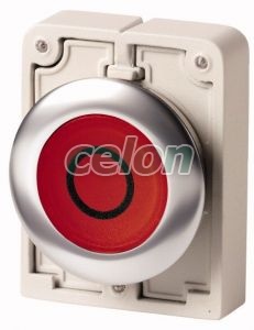 Pushbutton Actuator, Illuminated, Flushed, Stay-Put, Stainless Steel Ring, Red O M30I-Fdrl-R-X0 188037-Eaton, Alte Produse, Eaton, Întrerupătoare și separatoare de protecție, Eaton