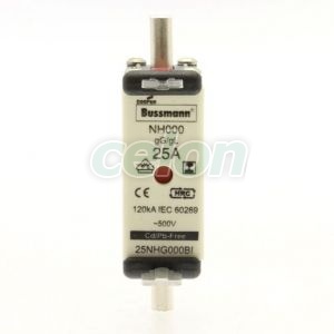 Nh Fuse Gg/Gl 500V 25A 000 Dual Indication 25NHG000BI-Eaton, Egyéb termékek, Eaton, Olvadóbiztosítékok, Eaton