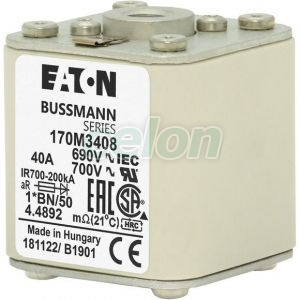 Fuse 40A 690V 1*Bn/50 Ar Uc 170M3408-Eaton, Egyéb termékek, Eaton, Olvadóbiztosítékok, Eaton