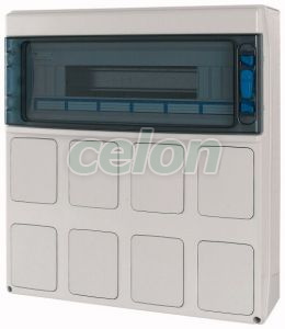 Compact distr.board IP65, transp.door, 1 row, 18 modules, plate premoulded for 8x built-in sockets, Alte Produse, Eaton, Tablouri de distribuție și accesorii, Eaton