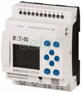 Control relay easyE4, display, 24V DC, 8 inputs, 4 transistor outputs, plug-in terminals, Egyéb termékek, Eaton, Automatizálási termékek, Eaton