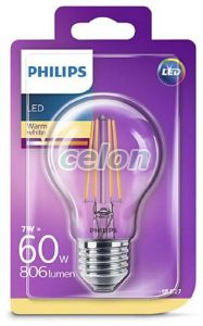 LED Classic Filament A60 CL 7 60W E27 2700K 806lm 15.000h, Surse de Lumina, Lampi si tuburi cu LED, Becuri LED forma clasica, Philips