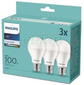 LED bulb A67 FR Set 3x14 100W 4000K 1521lm E27 15.000h, Surse de Lumina, Lampi si tuburi cu LED, Becuri LED forma clasica, Philips