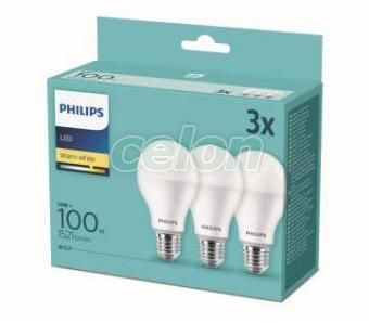 LED bulb A67 FR Set 3x14 100W 2700K 1521lm E27 15.000h, Surse de Lumina, Lampi si tuburi cu LED, Becuri LED forma clasica, Philips