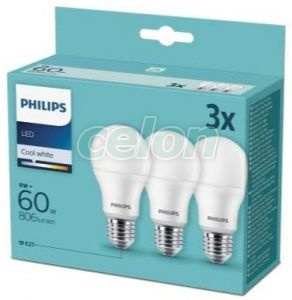 LED bulb A60M FR Set 3x9 60W 4000K 806lm E27 15.000h, Surse de Lumina, Lampi si tuburi cu LED, Becuri LED forma clasica, Philips