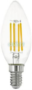 Bec E14 LED EGLO 12541, E14 1X6W 806lm 2700K Lumina calda, Transparent, Surse de Lumina, Lampi si tuburi cu LED, Becuri LED forma lumanare, Eglo