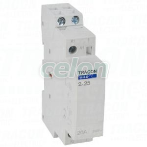 Installációs kontaktor 230V AC, 50Hz, 1 Mod, 2×NO AC1/AC7a, 25A, Egyéb termékek, Tracon Electric, Hálózati installáció, Tracon Electric