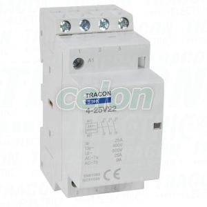 Installációs kontaktor 230V AC, 50Hz, 2 Mod, 2×NO+2×NC, AC1/AC7a, 25A, Egyéb termékek, Tracon Electric, Hálózati installáció, Tracon Electric