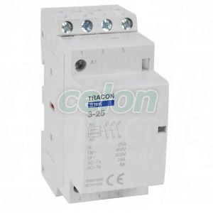 Installációs kontaktor 230V AC, 50Hz, 2 Mod, 3×NO, AC1/AC7a, 25A, Egyéb termékek, Tracon Electric, Hálózati installáció, Tracon Electric