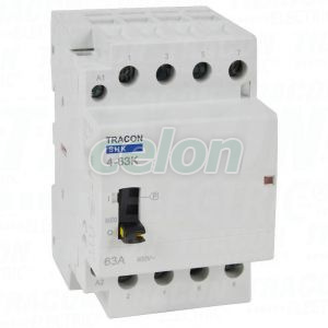 Installációs kontaktor 230V AC, 50Hz, 3 Mod, 4×NO, AC1/AC7a, 63A, Egyéb termékek, Tracon Electric, Hálózati installáció, Tracon Electric
