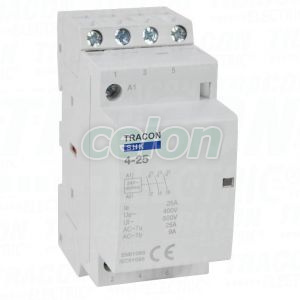 Contactor modular 230V AC, 50Hz, 2 Mod, 4×NO, AC1/AC7a, 25A, Alte Produse, Tracon Electric, Aparataje, Tracon Electric