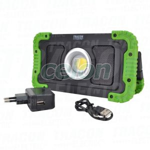 Proiector instalator LED cu acumulator, difuzor bluetooth 15W, 6000K, 3,7V, 8000mAh, Li-Ion, 1500lm, 4-10 h, IP40, Alte Produse, Tracon Electric, Corpuri de iluminat, Tracon Electric