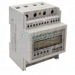 LCD kijelzésű háromfázisú áramváltós fogyasztásmérő, 4 modul 400V / 5 A CT Pd=3W, Egyéb termékek, Tracon Electric, Mérőműszer, Tracon Electric