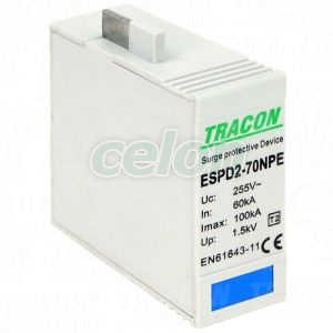 Element modular 70 NPE desc.supratensiune T2, AC Uc:275/255V; In:40kA; Imax:70kA; Up:1,7/1,5kV, Alte Produse, Tracon Electric, Aparataje, Tracon Electric