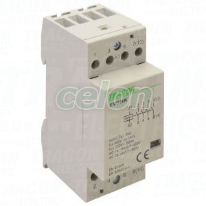 Installációs kontaktor 230V, 50Hz, 2 Mod, 4×NO, AC1/AC7a, 25A,, Egyéb termékek, Tracon Electric, Hálózati installáció, Tracon Electric