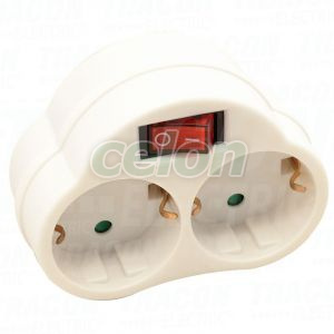 Adaptor priză cu întrerupător,alb 250 VAC 16 A 2×SCHUKO, max. 3680 W, Alte Produse, Tracon Electric, Materiale, aparataje, Tracon Electric