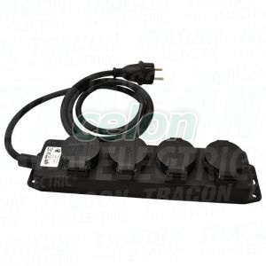 Kültéri eloszósáv, fekete 16A/250VAC, IP44, H07RN-F, 3G1.5, 3m, 4×SCHUKO, Egyéb termékek, Tracon Electric, Csatlakozó eszköz, Tracon Electric