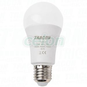 Gömb burájú LED fényforrás 230 V, 50 Hz, 15 W, 4000 K, E27, 1650 lm, 250°, A60, EEI=E, Egyéb termékek, Tracon Electric, LED fényforrás, Tracon Electric