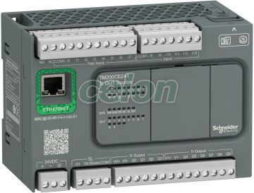 Modicon M200 Easy PLC, 24 I/O1xRS485, 1xEthernet, tranzisztoros kimenet (source), 24 VDC, Automatizálás és vezérlés, PLC és egyéb vezérlők, Easy Modicon M200, Schneider Electric