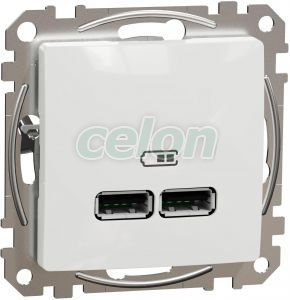 SEDNA Design Dupla USB töltő, A+A, 2.1A Fehér, Kapcsolók - Konnektorok, Sedna Design & Elements - Schneider Electric, Sedna szerelvények - Fehér, Schneider Electric