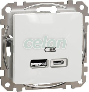 SEDNA Design Dupla USB töltő, A+C, 2.4A Fehér, Kapcsolók - Konnektorok, Sedna Design & Elements - Schneider Electric, Sedna szerelvények - Fehér, Schneider Electric