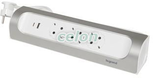 Bloc Multipriza Unghiular 3x2P+T si USB A+C 1m culoare aluminiu, Alte Produse, Legrand, Alte produse, Legrand