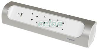 Bloc Multipriza Unghiular 3x2P+T si USB A+C culoare aluminiu, Alte Produse, Legrand, Alte produse, Legrand