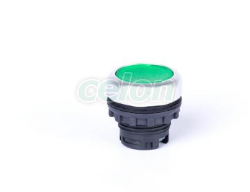 Buton plat, cu revenire, fără inscripţionare, cu indicator luminos, verde, Alte Produse, Noark, Noark