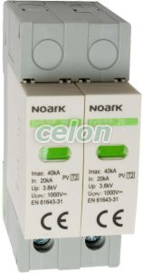 Descarcator SPD Ex9UEP, Clasa 2, 1200 V DC, latime 2 module, pentru sisteme fotovoltaice cu impamantare, Alte Produse, Noark, Noark