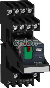 Zelio RXM miniatűr relé foglalattal, 2CO, 12A, 24VAC, tesztgomb, LED, vegyes elrendezésű RXM2AB2B7PVM, Egyéb termékek, Schneider Electric, Egyéb termékek, Schneider Electric