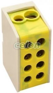 Clemă derivaţie, fixare pe şină, verde-galben 2×25mm2 / 2×25mm2, 400VAC, 101A, Aparataje modulare, Accesorii, Repartitoare, Tracon Electric