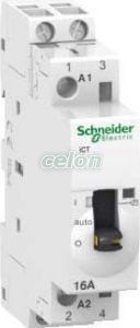 Contactor modular pe sina 2P 16 A ICT 220 v c.a. 50 hz A9C23512  - Schneider Electric, Aparataje modulare, Contactoare pe sina, Schneider Electric