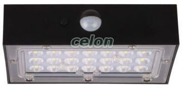 CIL de perete LED, panou fotovoltaic, detect. mișcare, negru 3W, 4000K, 350 lm, IP65, 3,7 V, 1,2Ah, Alte Produse, Tracon Electric, Iluminat - şi corpuri de iluminat, Proiectoare, Proiector LED cu panou fotovoltaic şi detector de mişcare, Tracon Electric