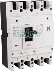 Întreruptor compact 4P,630A,Ir=(0,8-1,0)In,400/415V, 50/60Hz, Icu=50kA, Ics=35kA, Alte Produse, Tracon Electric, Distribuţia energiei, Întrerupătoare compacte, Întrerupător compact (tip AKM) cu protecție termică și magnetică reglabilă, Selecţie, Tracon Electric