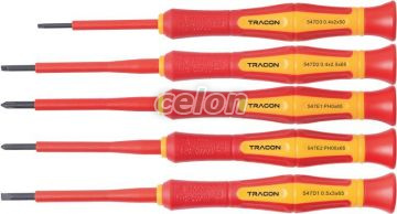 1000 V-ra szigetelt precíziós csavarhúzó szett AC 1000 V, 5pcs, Egyéb termékek, Tracon Electric, Szerszám, Kézi szerszám, Csavarhúzó, 1000 V-ra szigetelt csavarhúzó szett, Tracon Electric