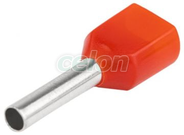 Tub de capăt dublu, izolat (PA6.6),cupru el. stanat, roşu 2×1mm2, l=8mm, Elemente de conexiune, Tuburi de capăt, Tuburi de capăt (cap terminal) duble, Tracon Electric