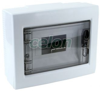 Cutie de distribuţie PT, uşăfumurie, plană 1×8 (8) modul, IP40, (H×W×D=195×240×90mm), Alte Produse, Tracon Electric, Cutii şi dulapuri, Cutii de distribuţie, Cutii de distribuţie PT, cu uşă plană, Tracon Electric