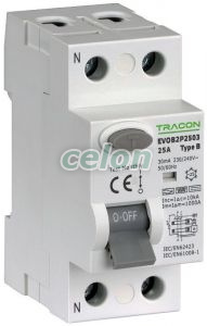 Bloc cu protecţie diferenţială 2 poli 40A, 30mA, 10kA, B, Alte Produse, Tracon Electric, Aparataj, Familia modulară de produse EVO, Blocuri cu protecţie diferenţială de tip EVOB, Tracon Electric