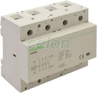 Contactor modular de instalaţii 230V, 50Hz, 4 Mod, 4×NO, AC1/AC7a, 80A,, Alte Produse, Tracon Electric, Aparataj, Familia modulară de produse EVO, Contactor modular de instalaţii EVOHK, Tracon Electric